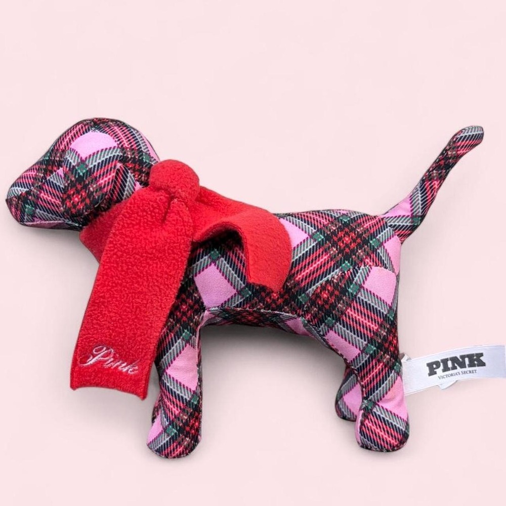 Victoria's Secret PINK Plaid Dog Plush Red Scarf Tartan Holiday Y2K Collectible